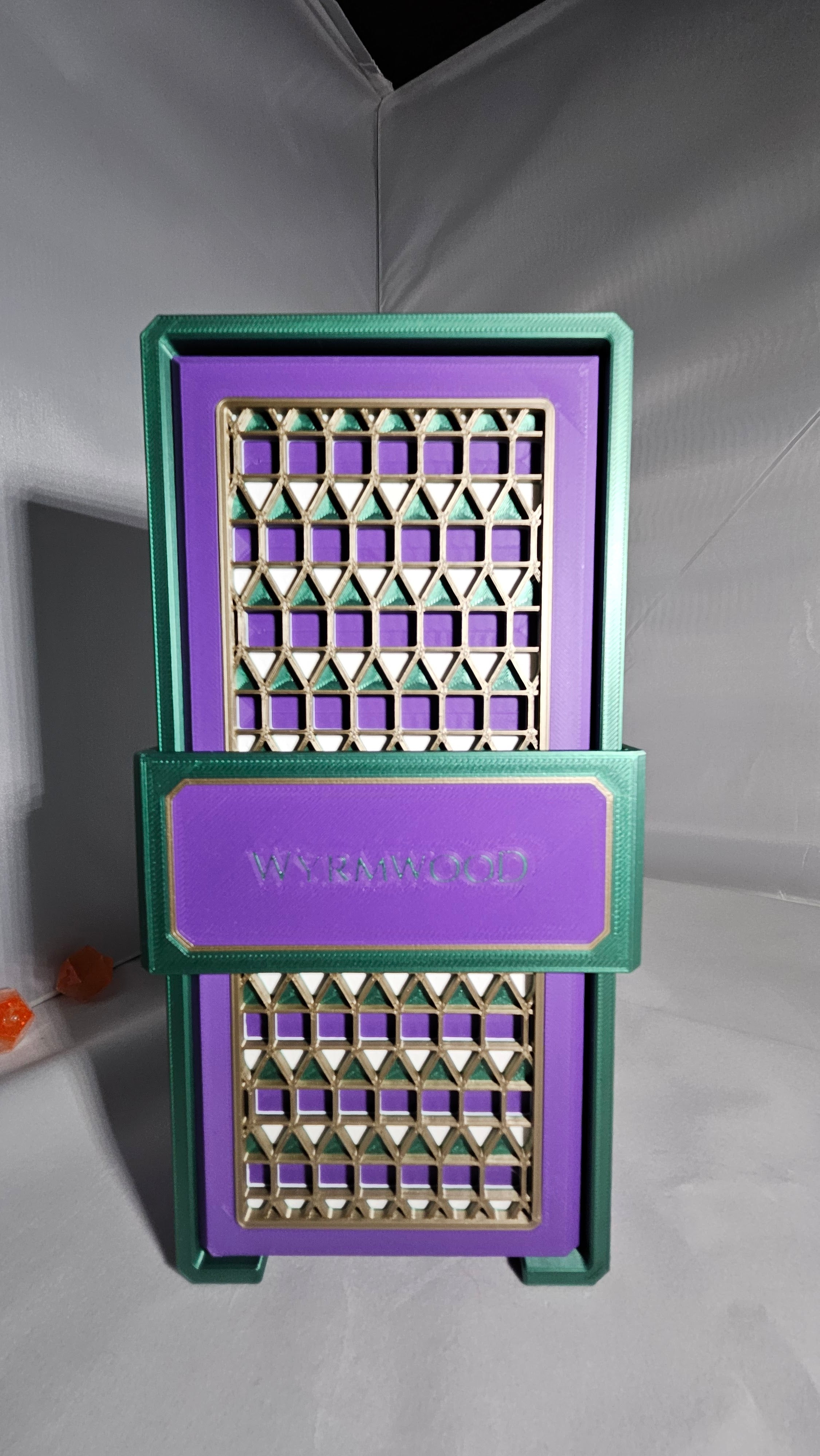 Wyrmwood Dice Tower System, Regal pattern, purple and green
