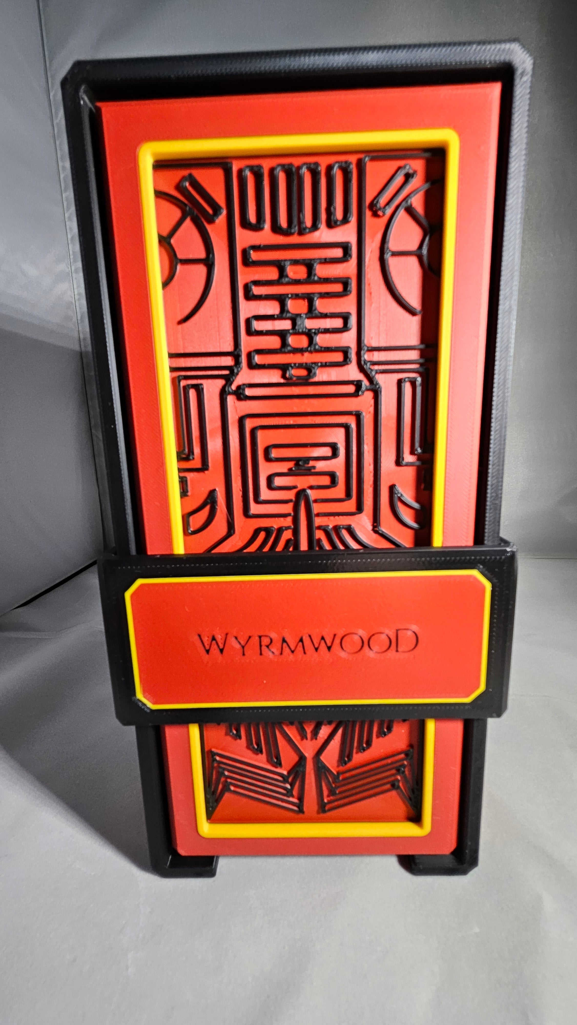 Wyrmwood Dice Tower System, WyrmCron pattern, orange red and black